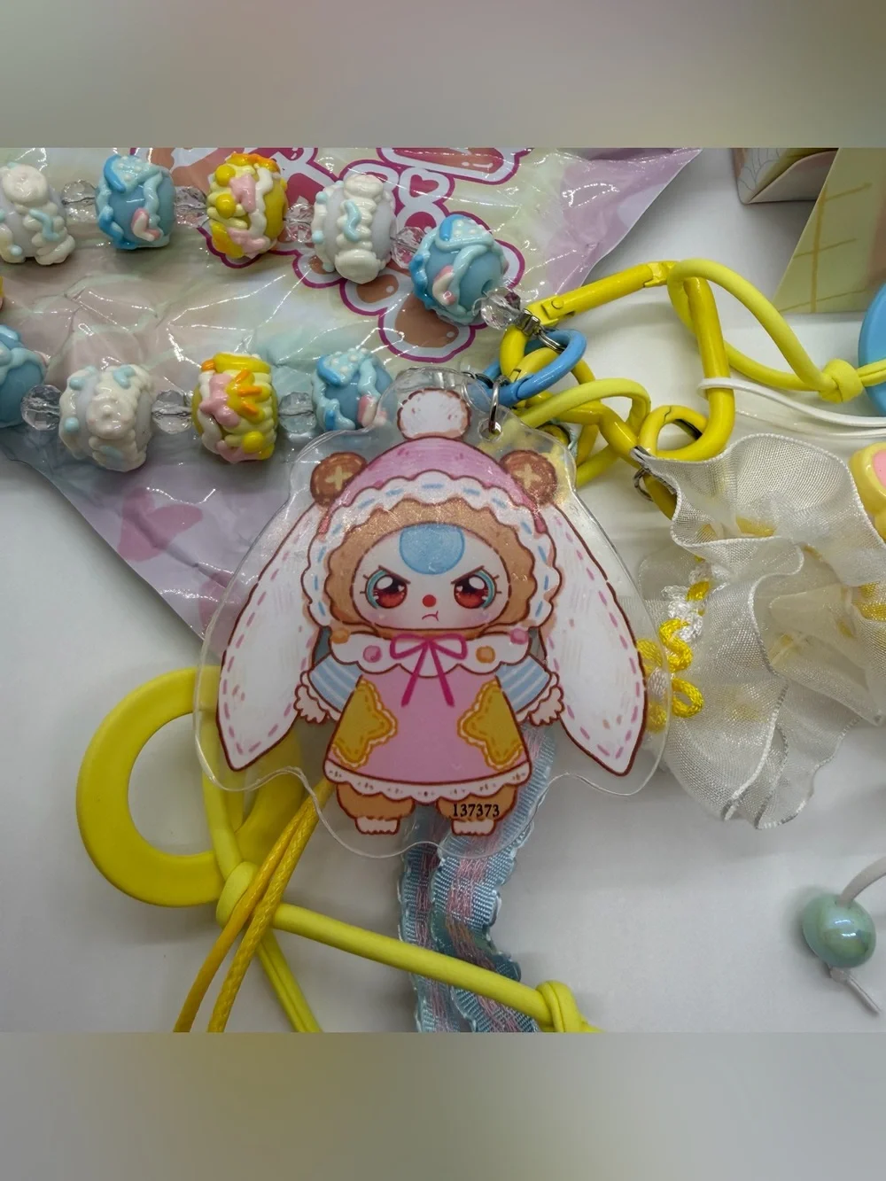 Baby Three Love Chain Keychain Confirmed Open Box Yellow & Blue Acrylic